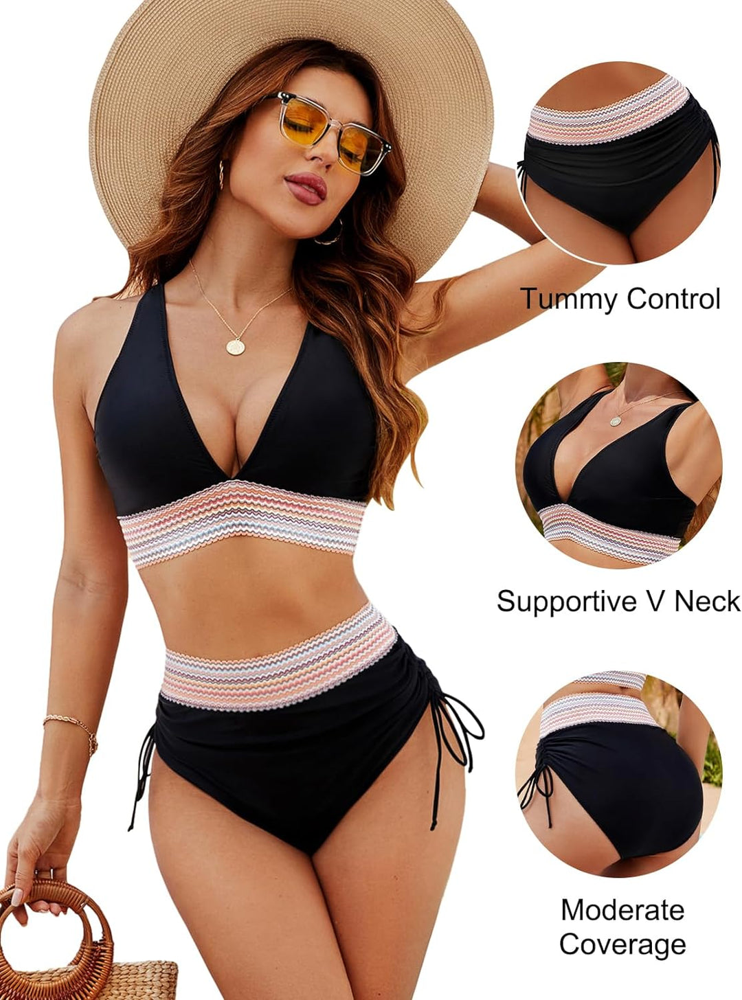 Formende bikinisæt med high-waist-trusse og push-up-top – Selina | Køb 1, få 1 gratis