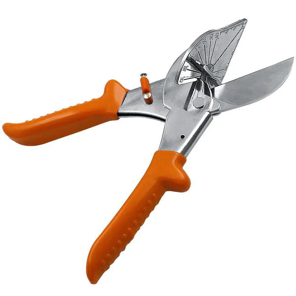 Åben gersaks set fra siden med orange håndtag, stållinje og vinkelskala øverst 2