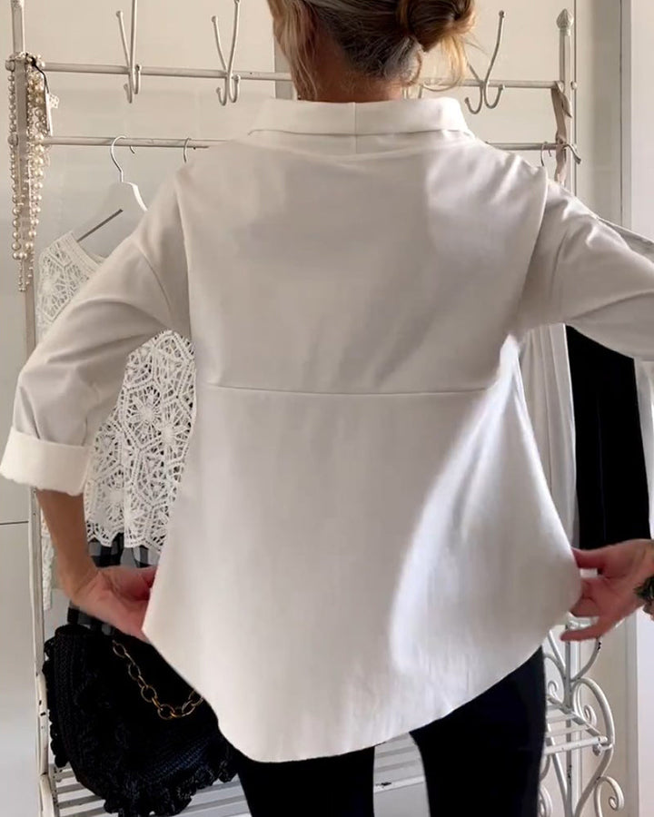 Dame efterårsbluse med høj krave og 3/4-ærmer – Mireille
