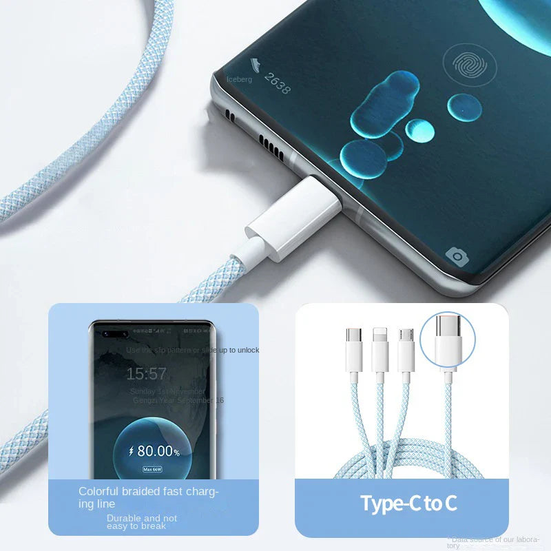 3-in-1 Fast Charging Cable with 100W Power Output – Buy 1, Get 1 FREE-Blue-1m-State of Style