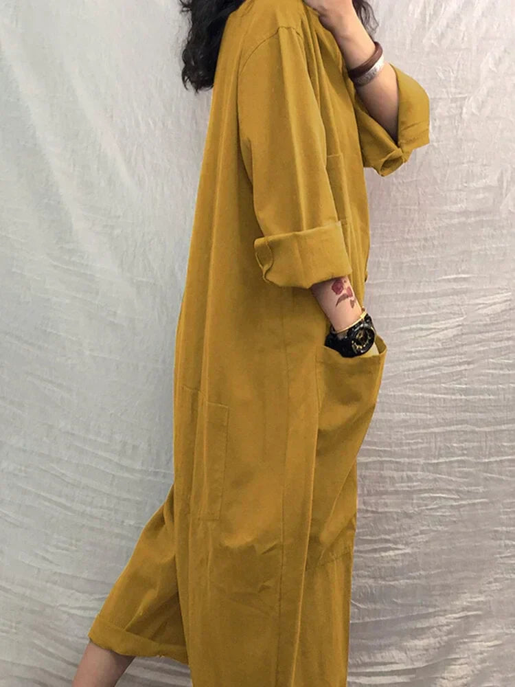 Oversized bomulds-linned jumpsuit med lange ærmer – Amara