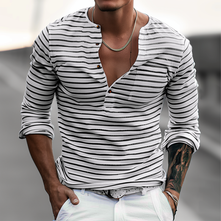Stribet Henley-shirt med lange ærmer – Ewan