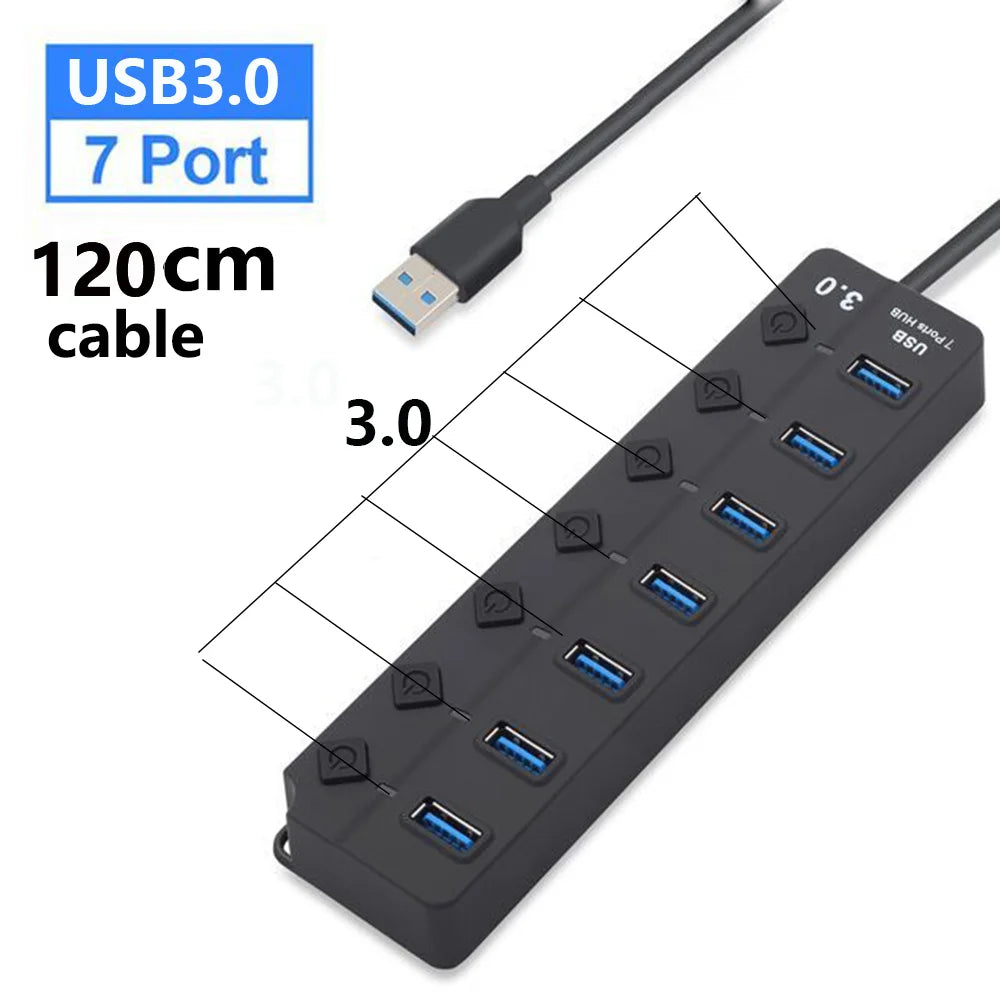 7-Port USB 3.0 High-Speed Hub with Power Switch & Long Cable (Buy 1, Take 1 FREE)-4-P all 3.0 30cm-State of Style