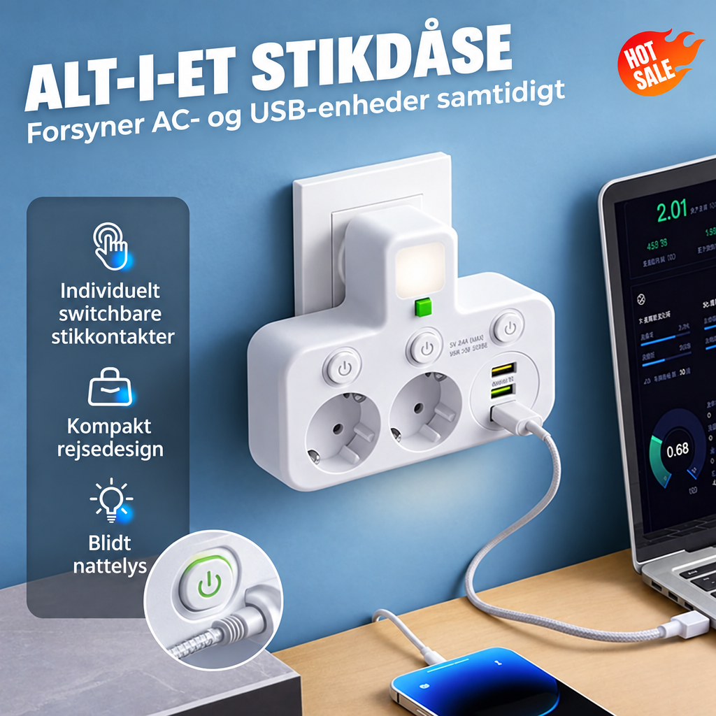 Power Strip with USB and Switches | Multi-Outlet Surge Protector 2500W 2