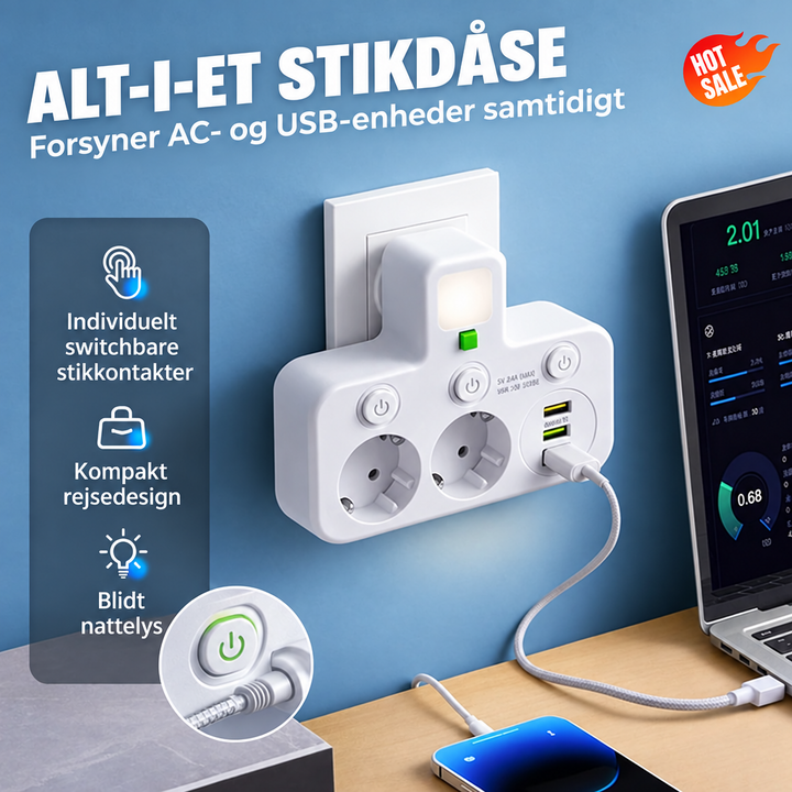 Power Strip with USB and Switches | Multi-Outlet Surge Protector 2500W 2