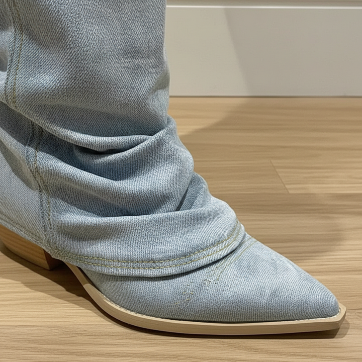  Kniehohe Denim Stiefel - Angela