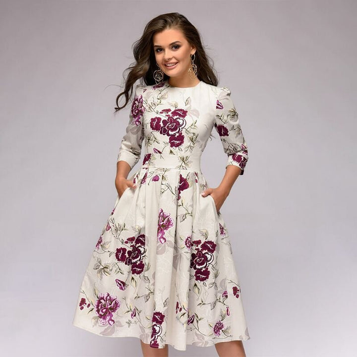 Retro kjole med efterårsblomsterprint – Florina