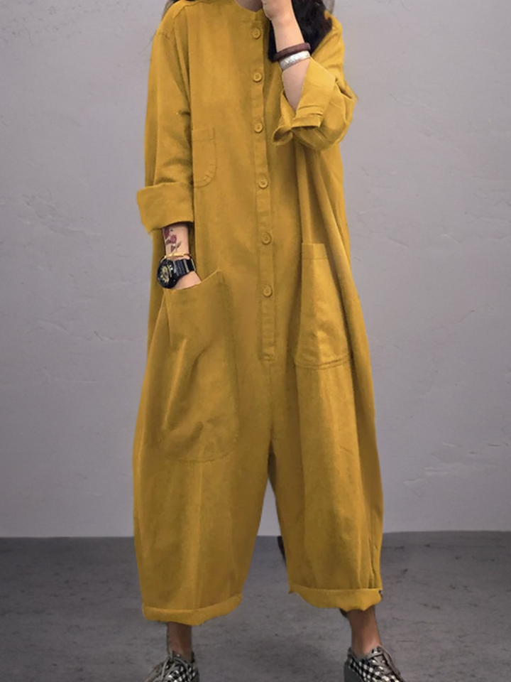 Oversized bomulds-linned jumpsuit med lange ærmer – Amara