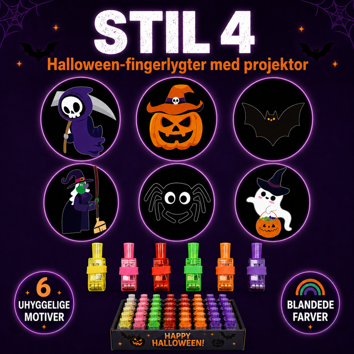 Stil 4: seks motiver med seglbærende død, græskarhat, heks og edderkop over fingerlys og en æske 5