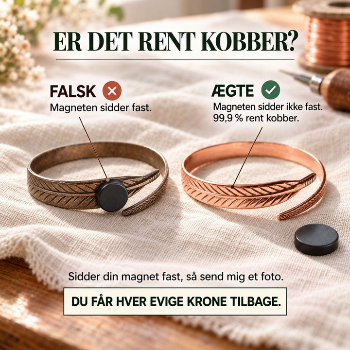 Sammenligning af to fjerformede armbånd, hvor en magnet sidder fast på det ene, men ikke på det andet 3