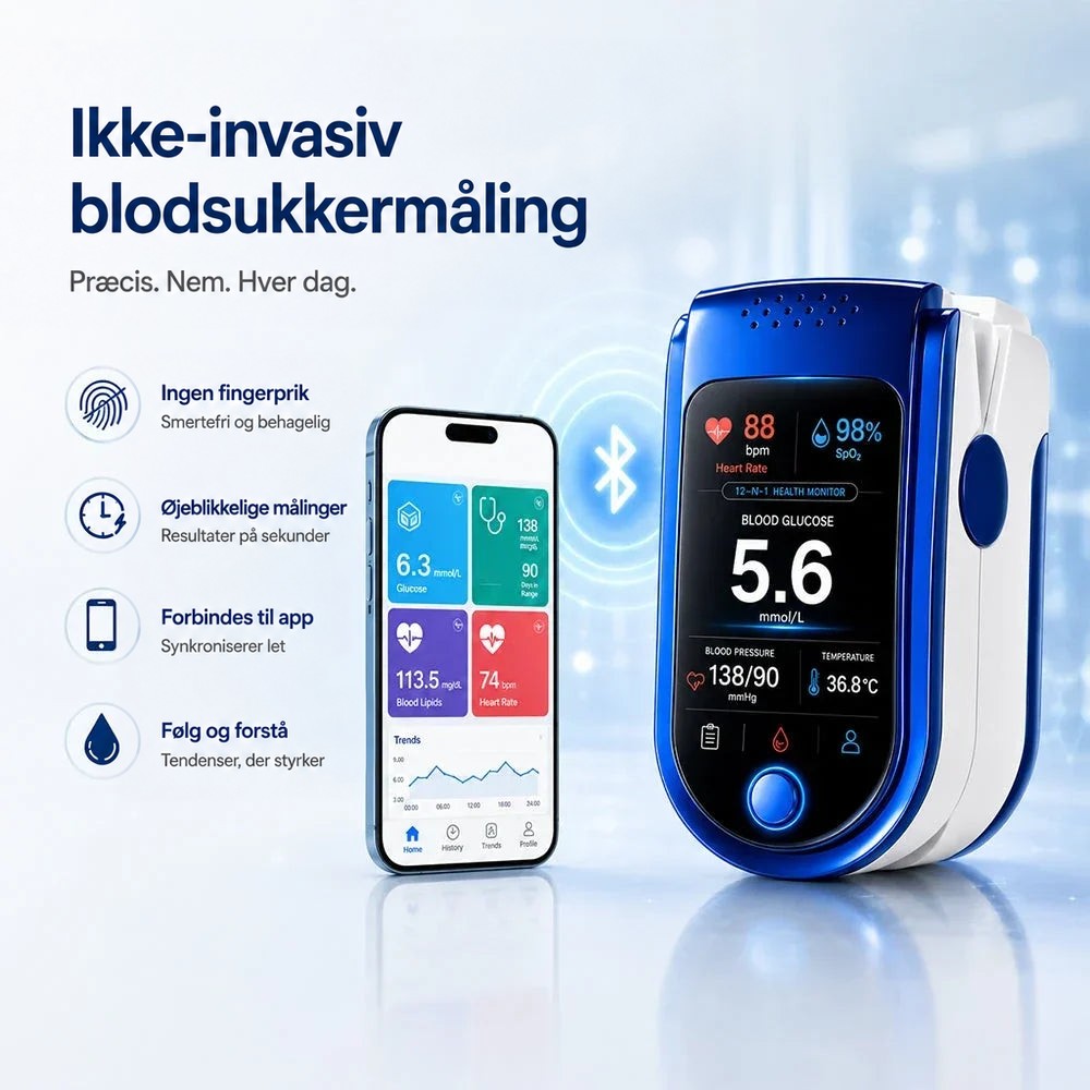 Monitoren trådløst forbundet til en smartphone, hvis app viser måleværdier og en kurve over udviklingen. 10