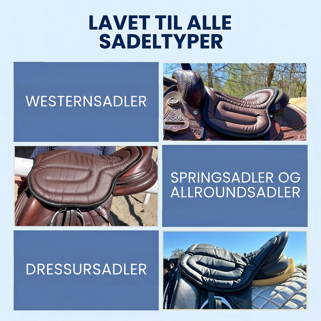 Collage af sædehynde på western-, spring- og dressursadler i brunt og sort 6
