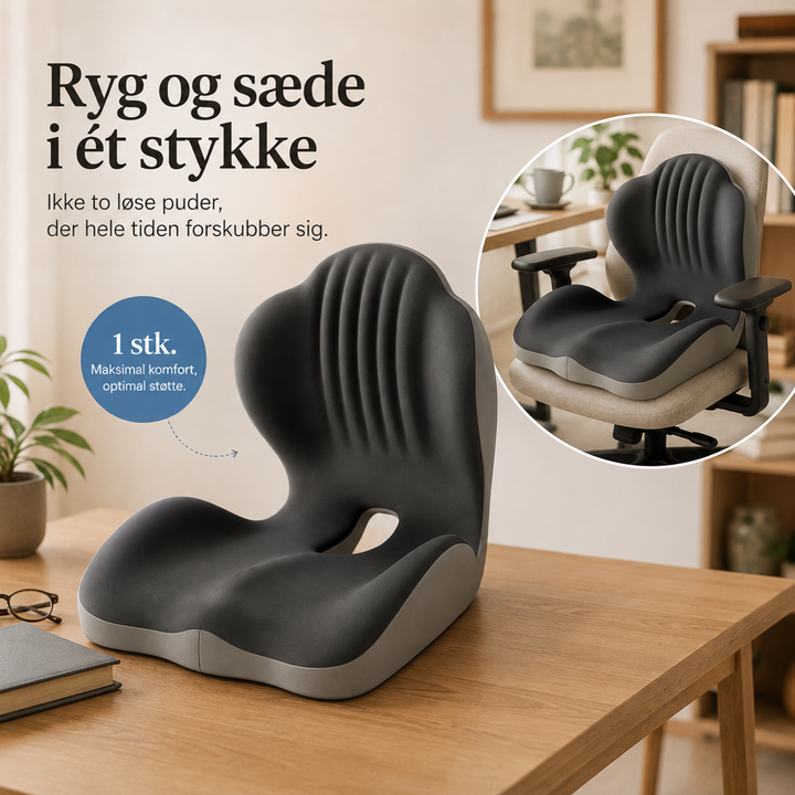 Rygstøtte og sæde i ét stykke på et bord, med lille cirkelbillede på kontorstol 9
