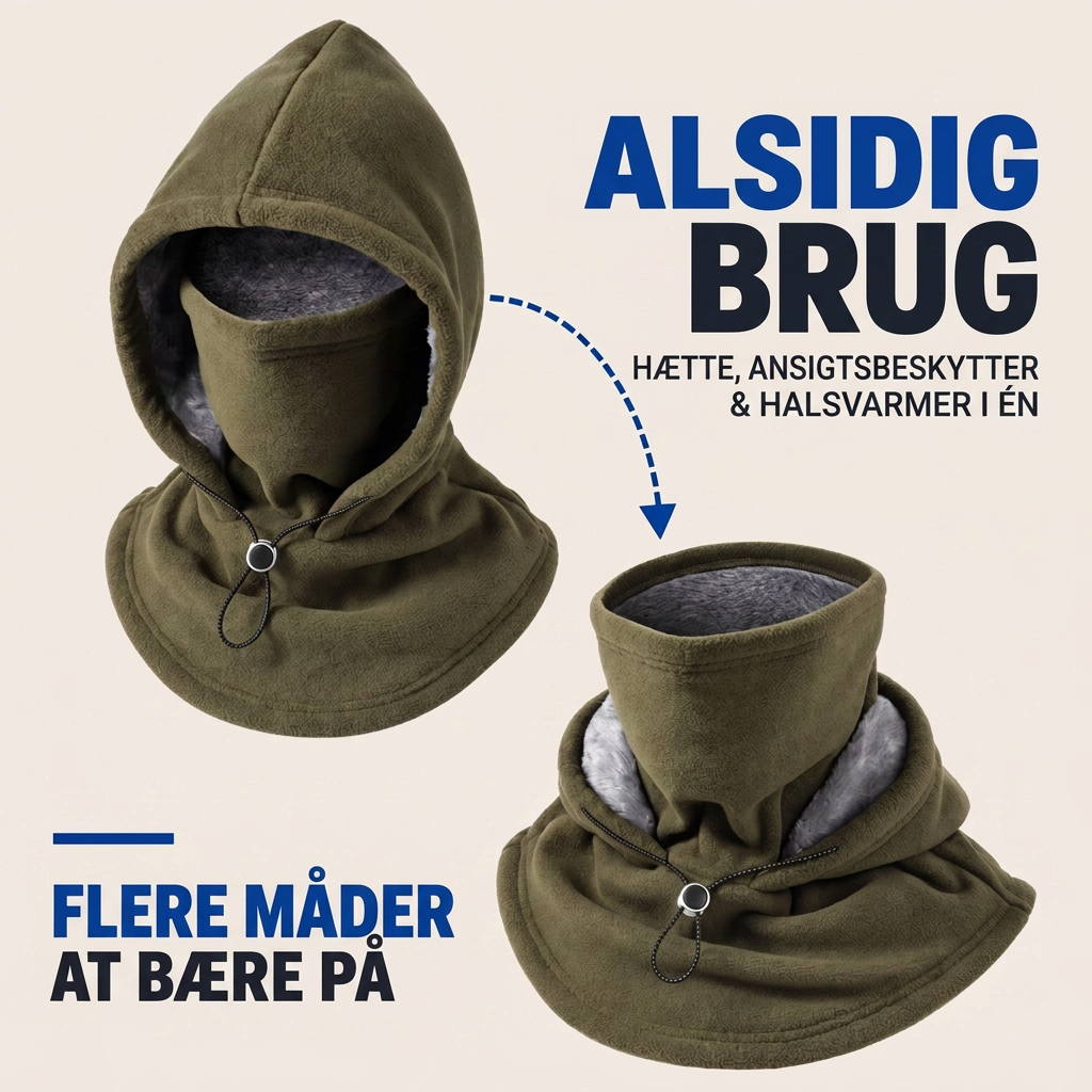 Fleece balaklavahætte 3-i-1 ansigtsdækning og halsvarmer med blødt plysfór