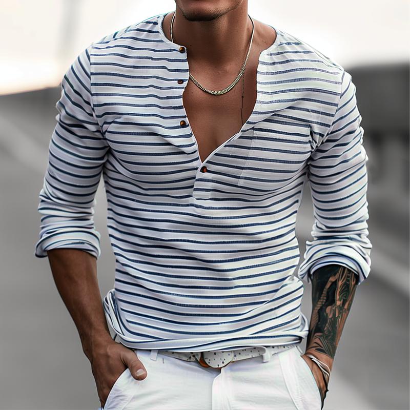 Stribet Henley-shirt med lange ærmer - Dorian