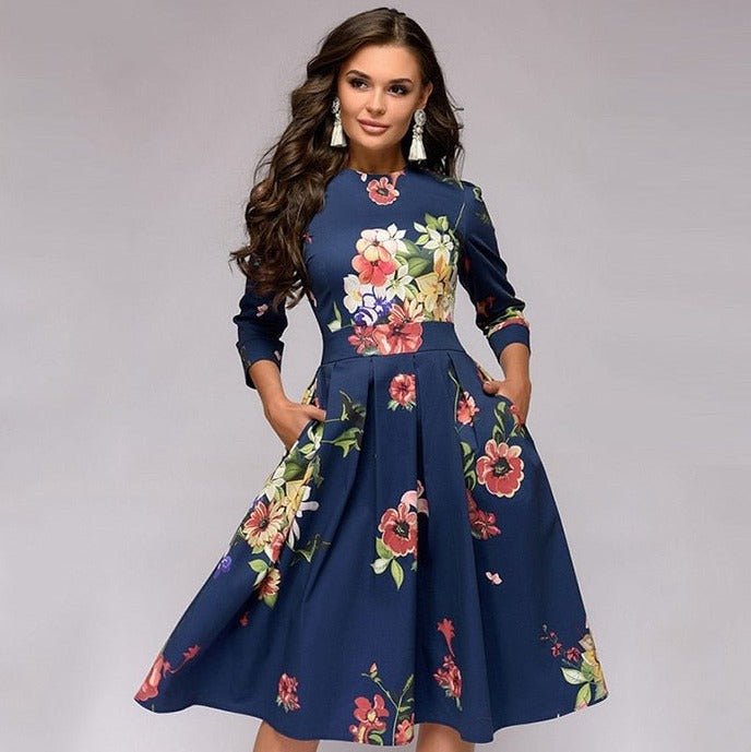 Retro kjole med efterårsblomsterprint – Florina