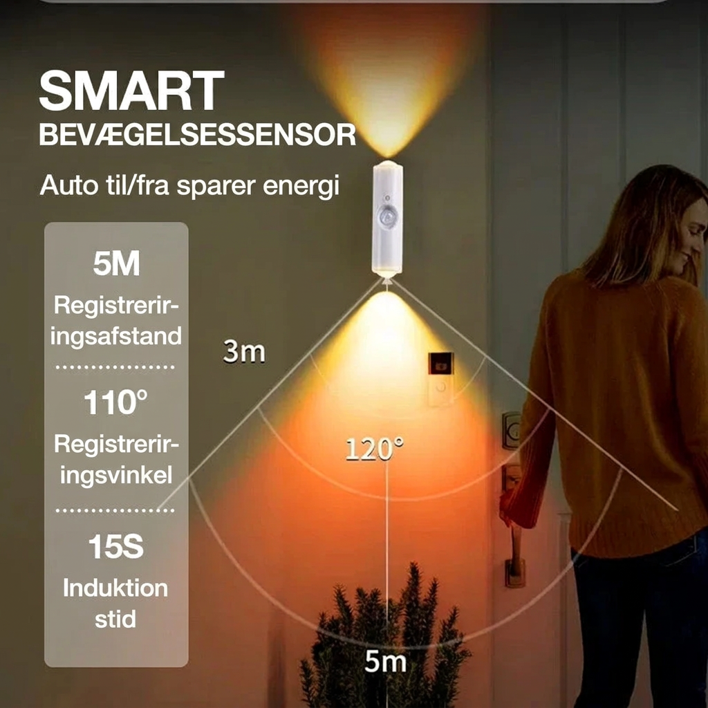 Trådløse LED væglamper med bevægelsessensor og farveskift, sæt med 3