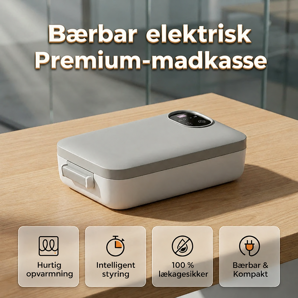 Ledningsfri selvopvarmende elektrisk frokostboks med indsats i rustfrit stål