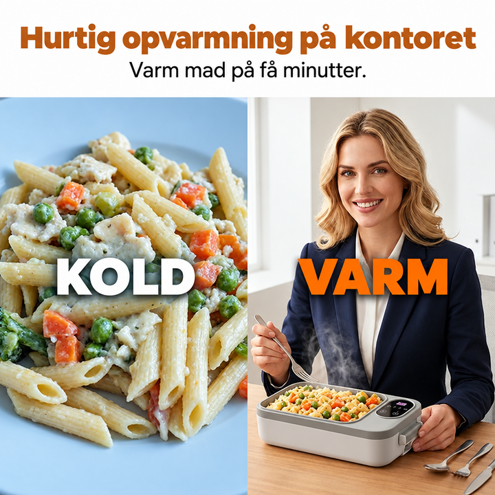 Ledningsfri selvopvarmende elektrisk frokostboks med indsats i rustfrit stål