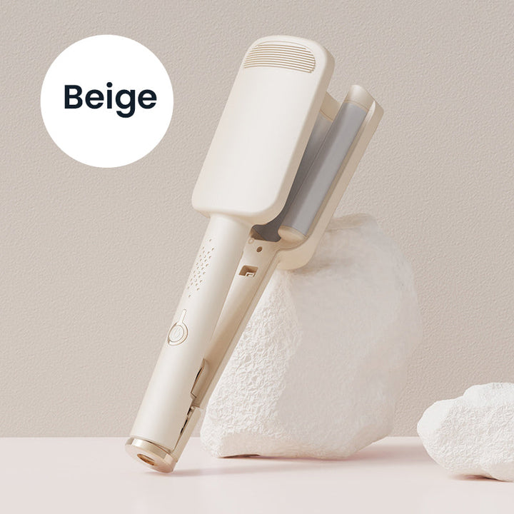 Beige bølgejern lænet op ad en hvid sten mod en beige baggrund 4